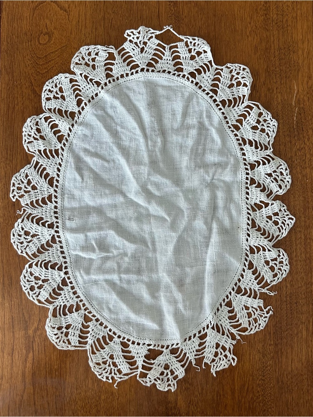 White Crochet Edge Oval Table Doily - Classic Home Dining Accent